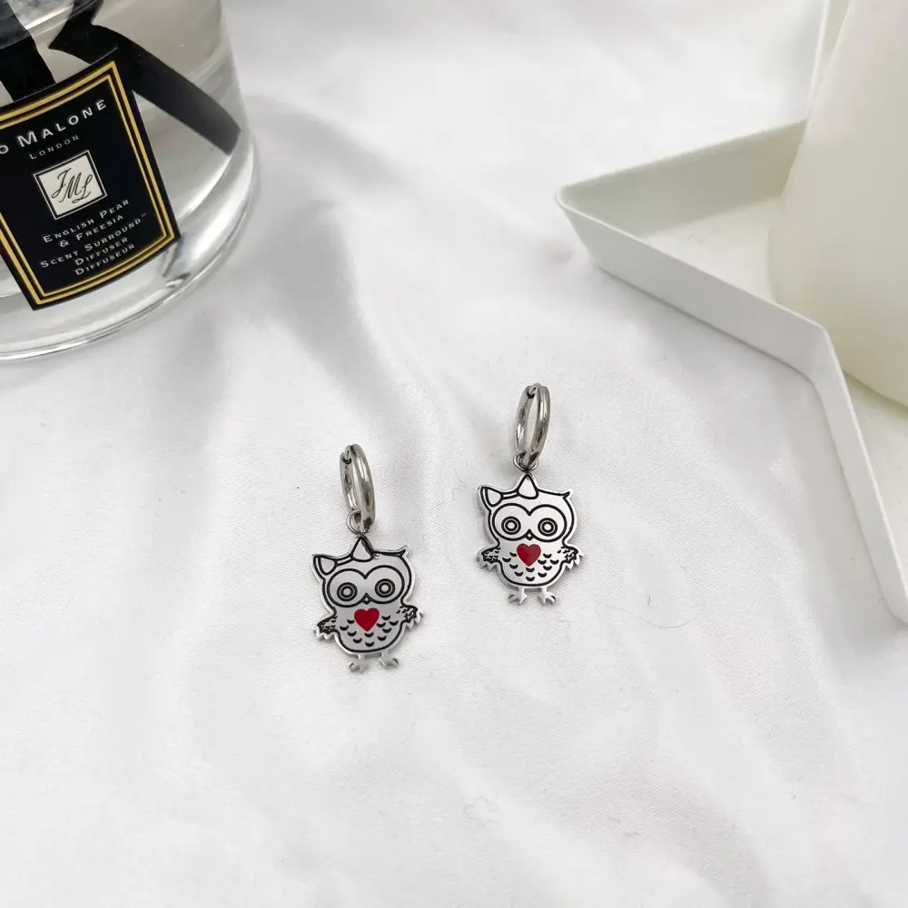 Gufo Grande Smaltato-Orecchini in Acciaio - OAP413-759