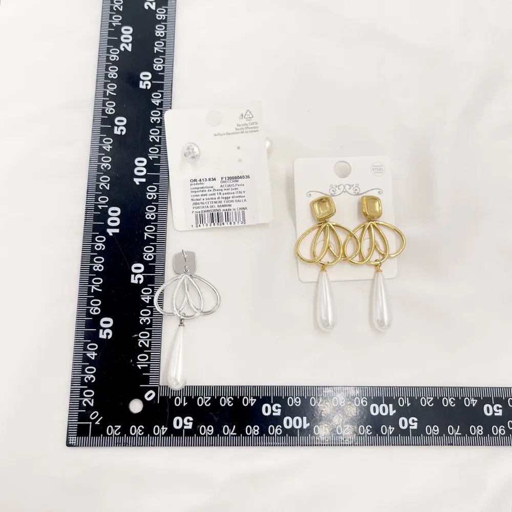 Fiore con Perla Goccia -Orecchini in Acciaio - OAP-413-834