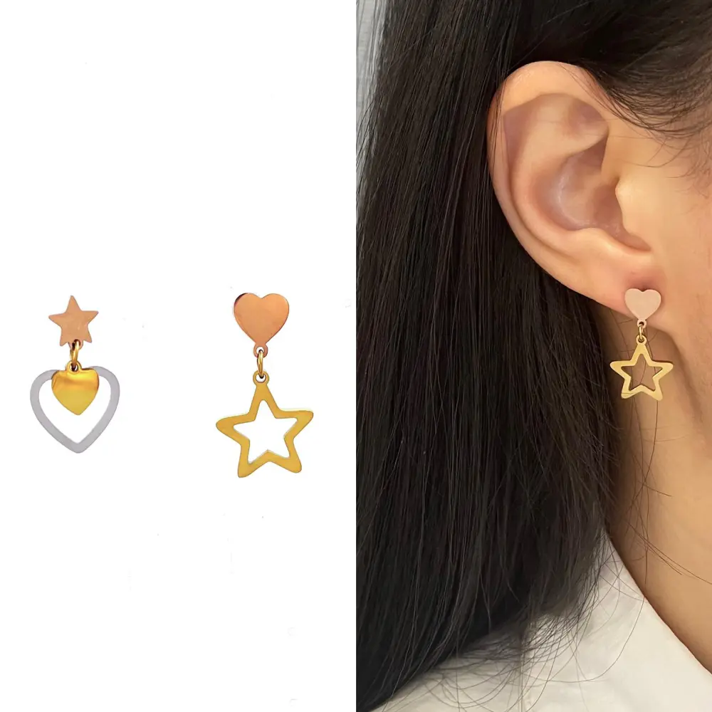 Cuore Stella - Orecchini Pendenti in Acciaio - OAP-413-Cuore