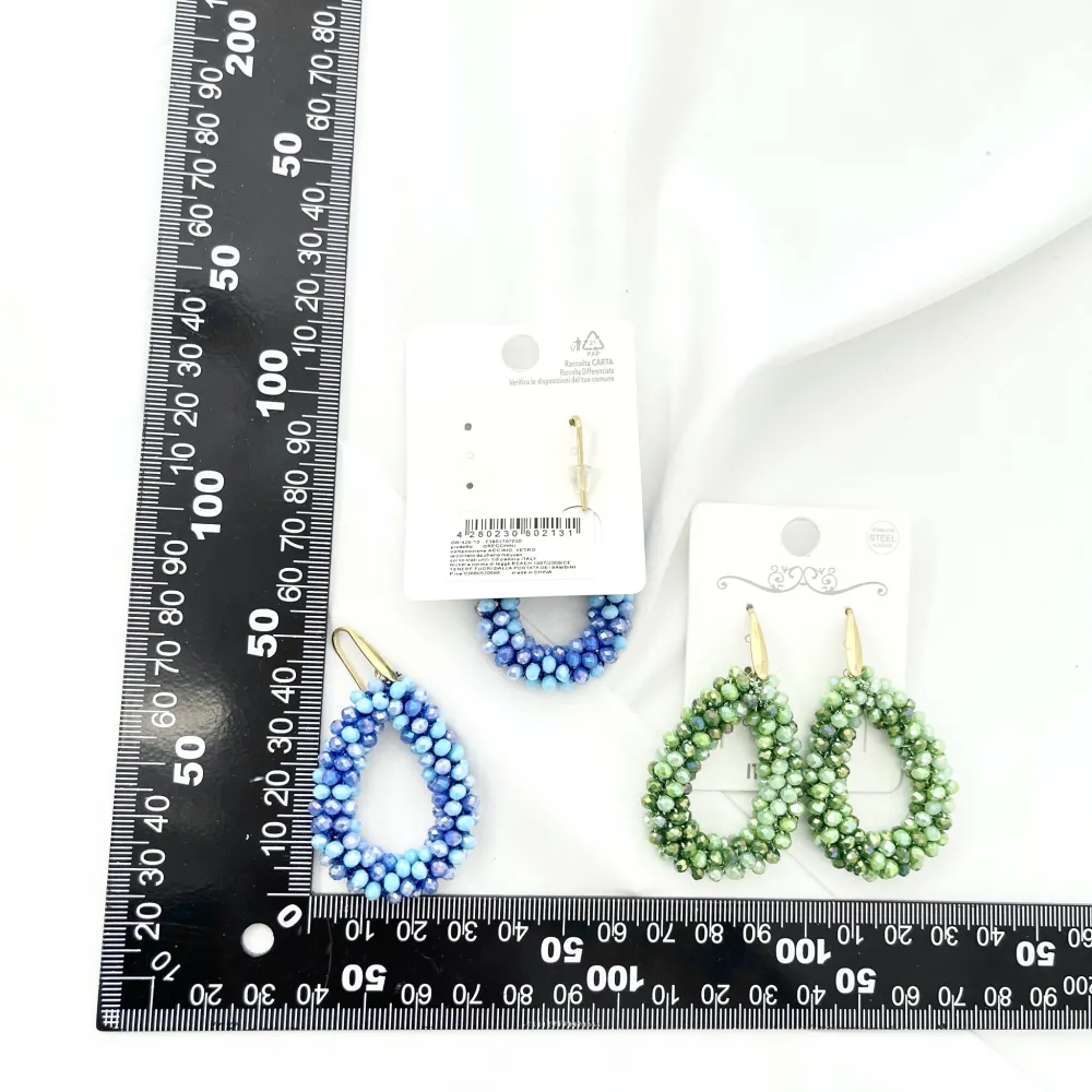 Goccia con Cristalli Colorati-Orecchini in Acciaio - OAP-428-13