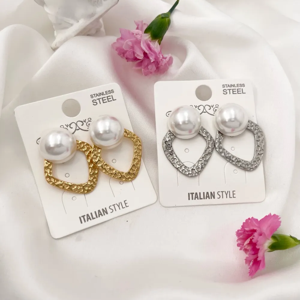 Rombo con Perla-Orecchini in Acciaio - OAP-729-05