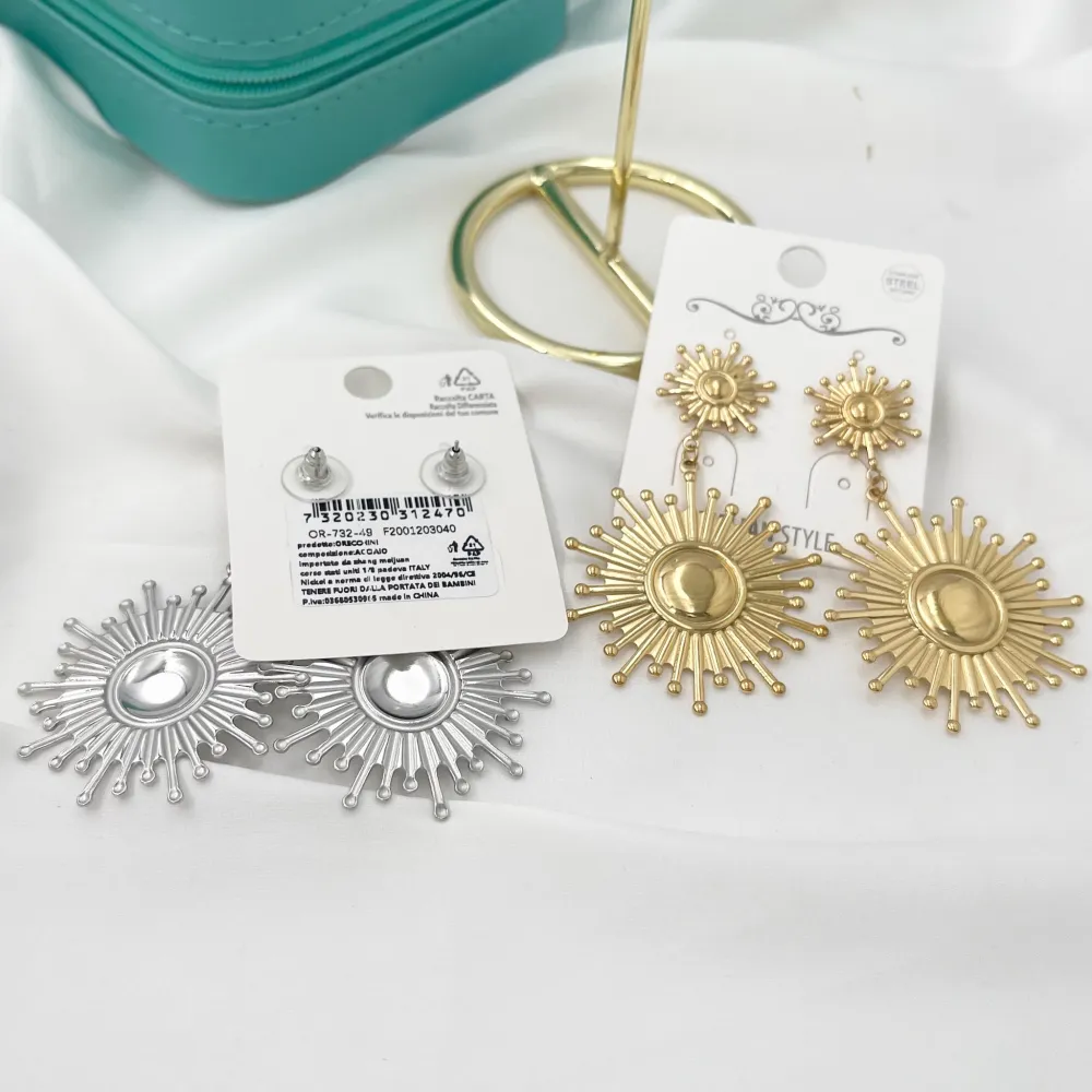 Doppio Cerchio Sole-Orecchini in Acciaio - OAP-732-49