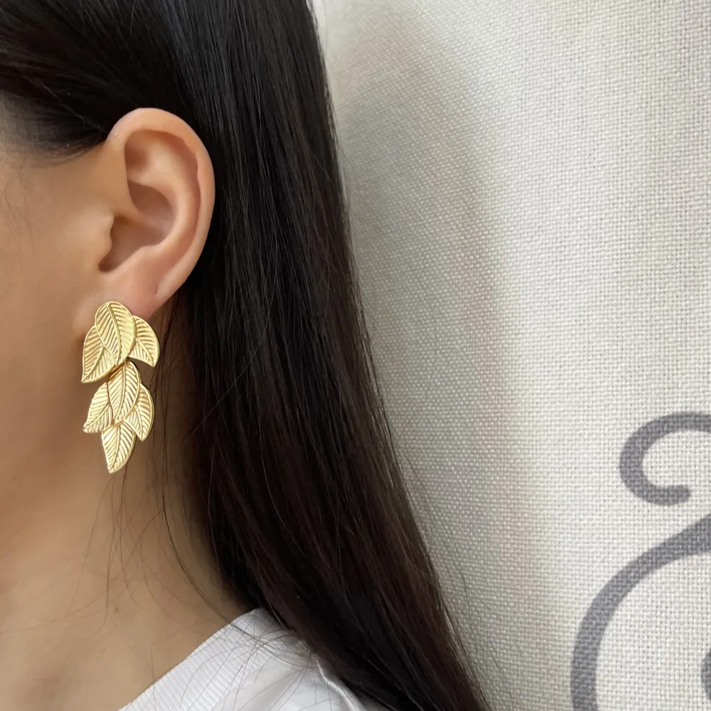 Foglie Lunghe-Orecchini in Acciaio - OAP-732-55