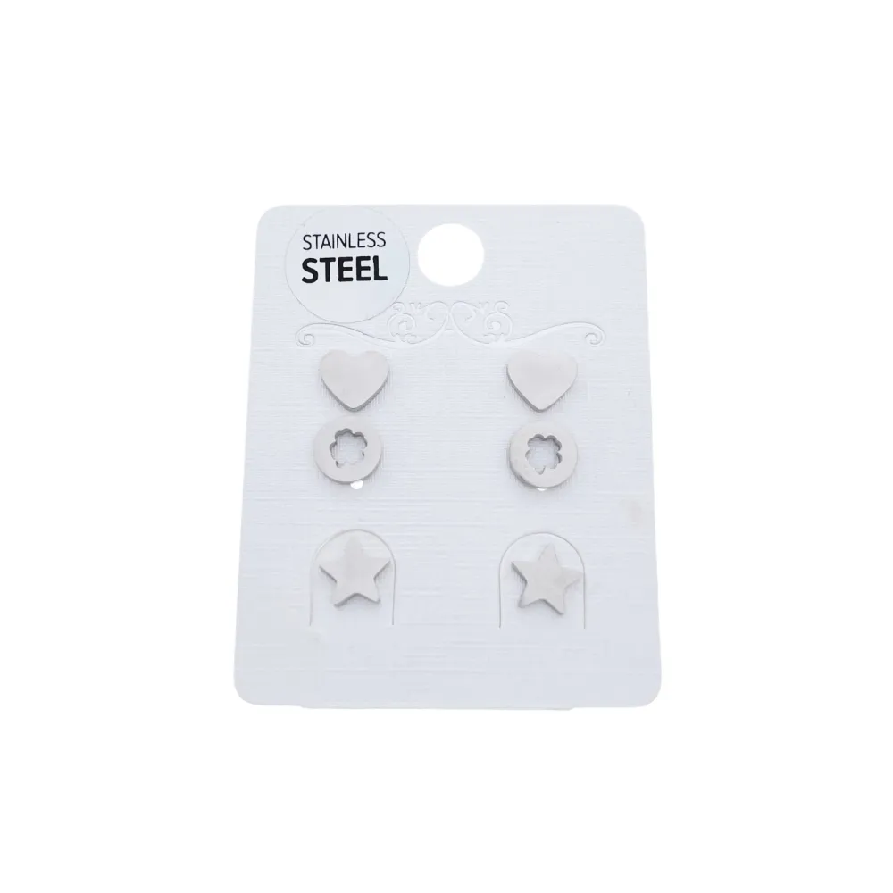 OAP7326-Cuore Stella Quadrifoglio-Orecchini Tris in Acciaio - OAP7326-Cuore-Orecchini Tris in Acciaio