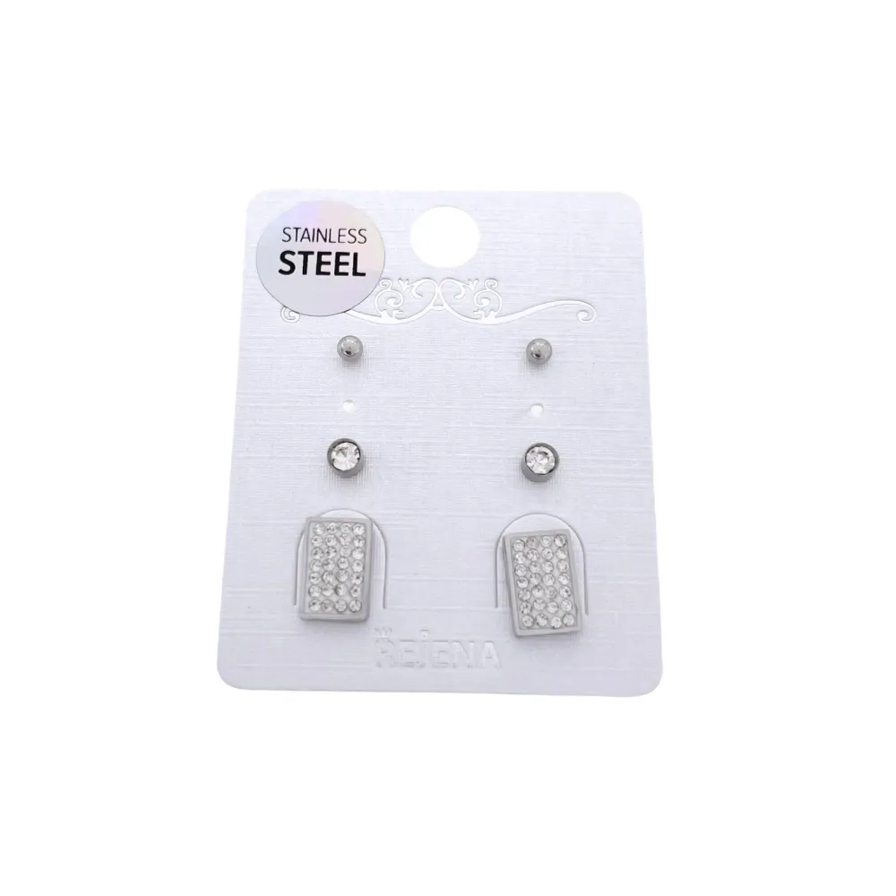 OAP7341-Rettangolo-Orecchini Tris in Acciaio - OAP7341-Rettangolo-Orecchini Tris in Acciaio