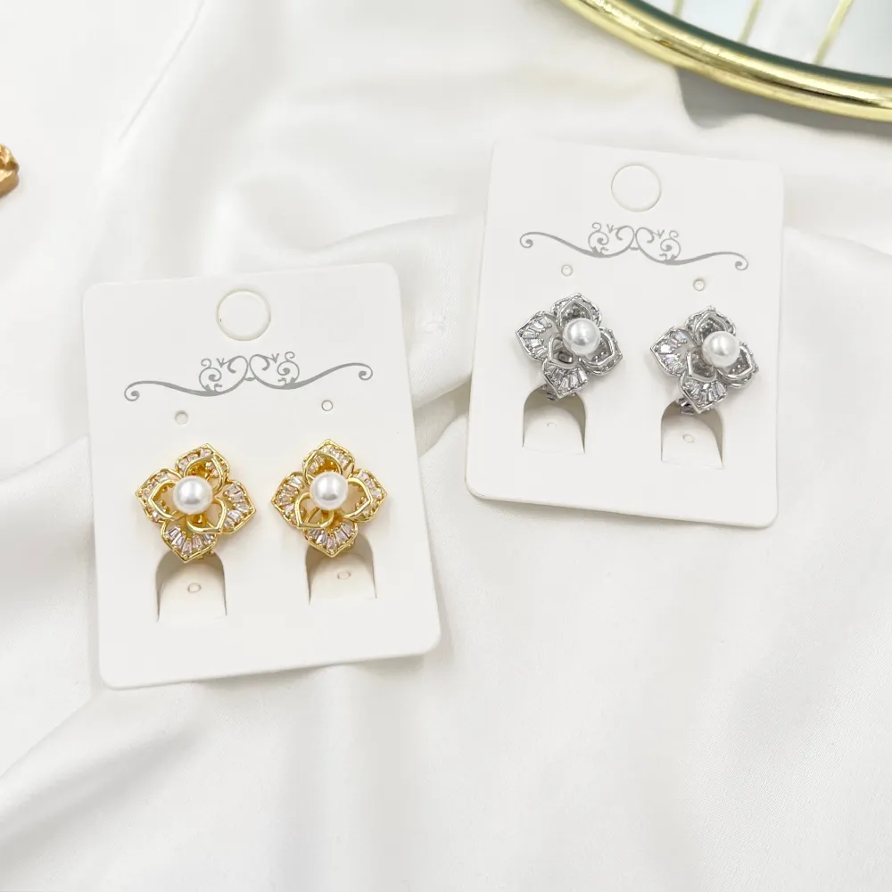 Fiore con perla-Orecchini a Clip con Zirconia - OMK-493-28