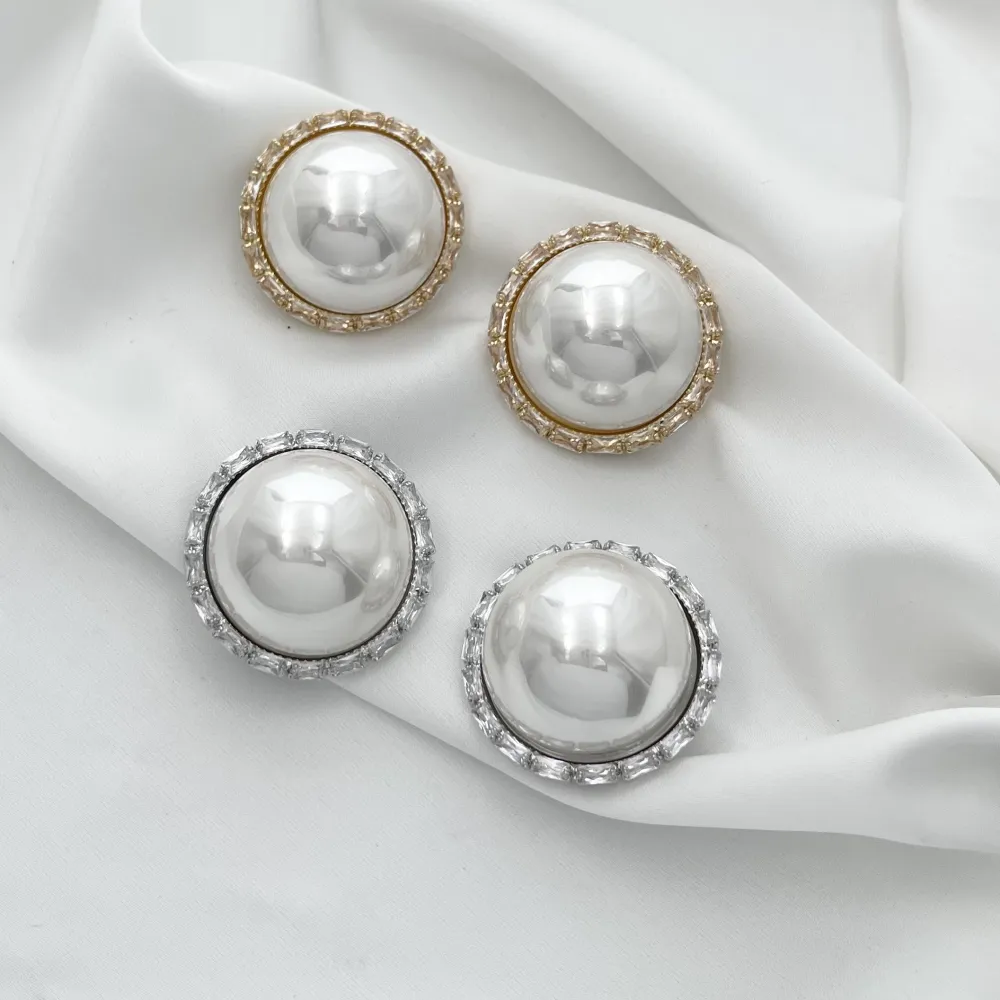 Perla Tondo con Strass-Orecchini a clip con Zirconia - OMK-705-65