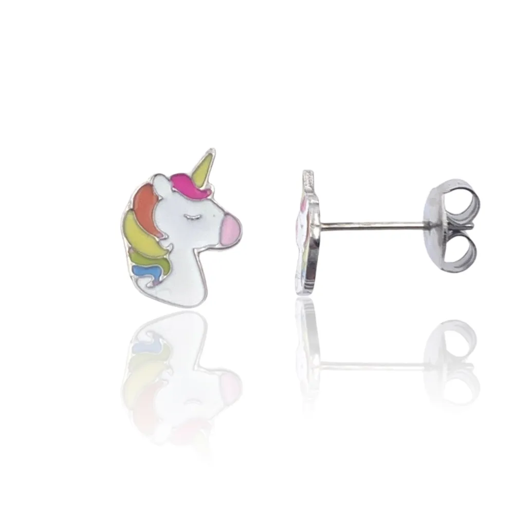 Unicorno Smaltato-12Paia Orecchini a Lobo in Acciaio - OPA-103-AA2408E