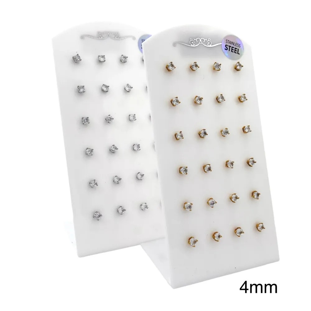 Punto Luce 4mm 4 Griffe -12 Paia Orecchini in Acciaio - OPA-103-AA246E 4mm