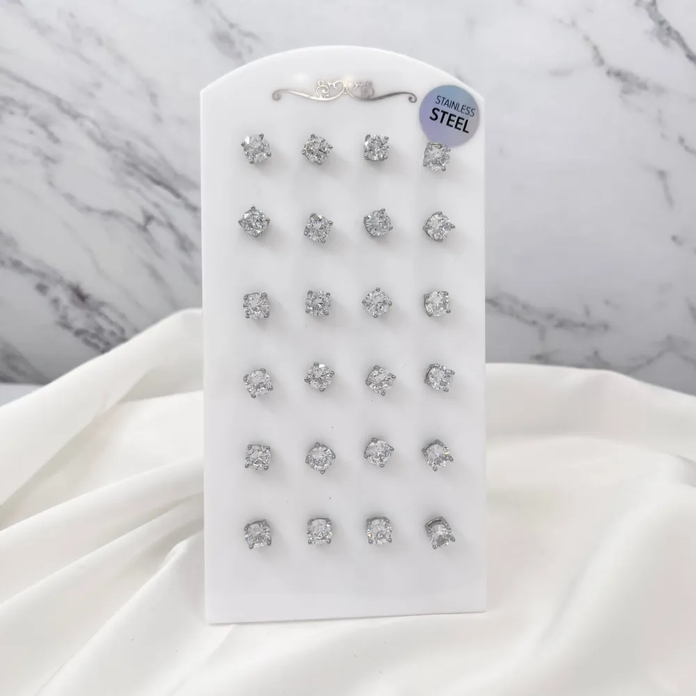 Punto Luce 6mm 4 Griffe -12 Paia Orecchini in Acciaio - OPA-103-AA246E 6mm