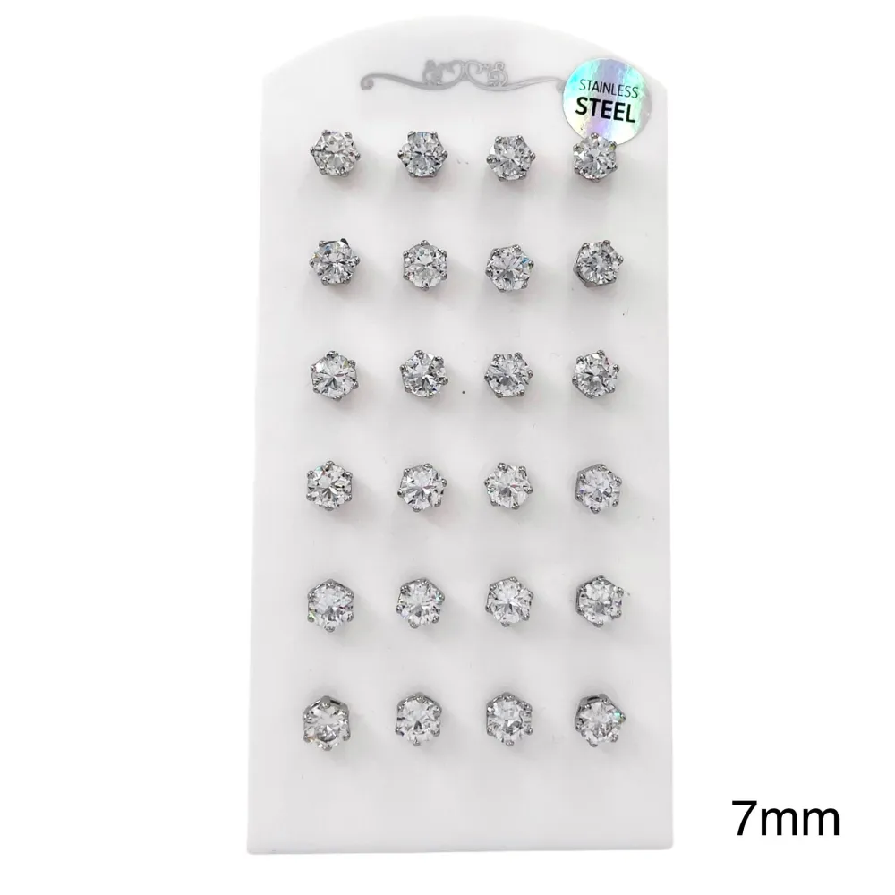 Punto Luce 7mm 4 Griffe -12 Paia Orecchini in Acciaio - OPA-103-AA246E 7mm