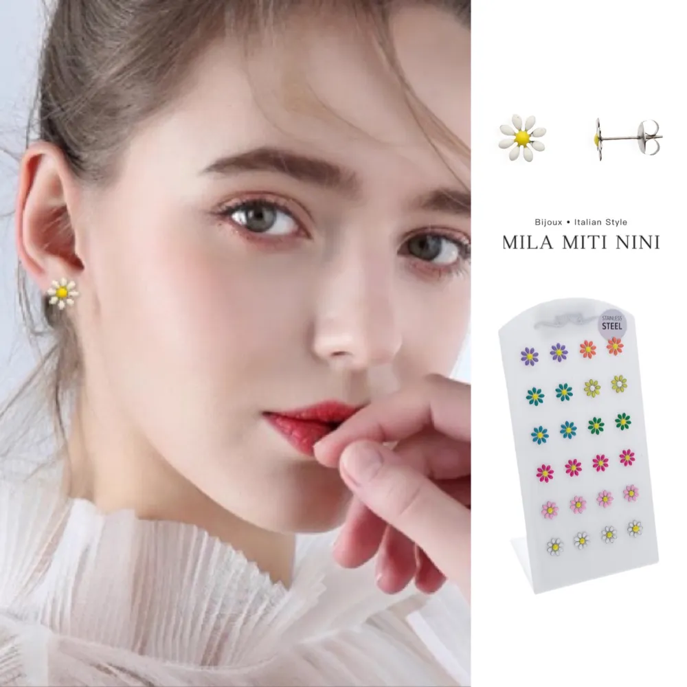 Margherita Smaltata-12Paia Orecchini a Lobo in Acciaio - OPA-103-AA284E