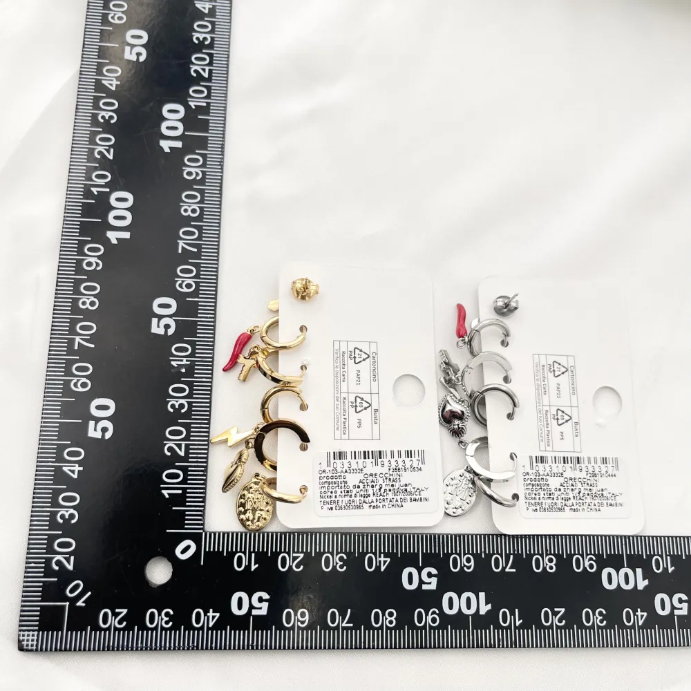 Croce Sacro Cuore Cornino-Set 6pz Orecchini in Acciaio - OPA-103-AA3332E