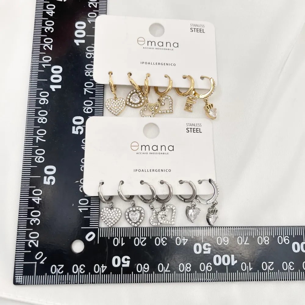 Cuore -Set 6pz Orecchini in Acciaio - OPA-103-AA3336E