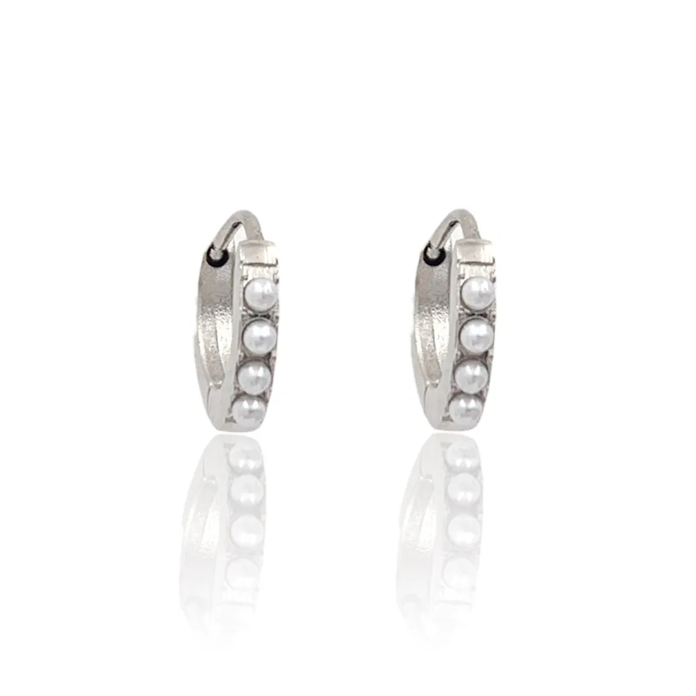 Cerchio con Perla-12Paia Orecchini in Acciaio - OPA-103-AA970E 8mm