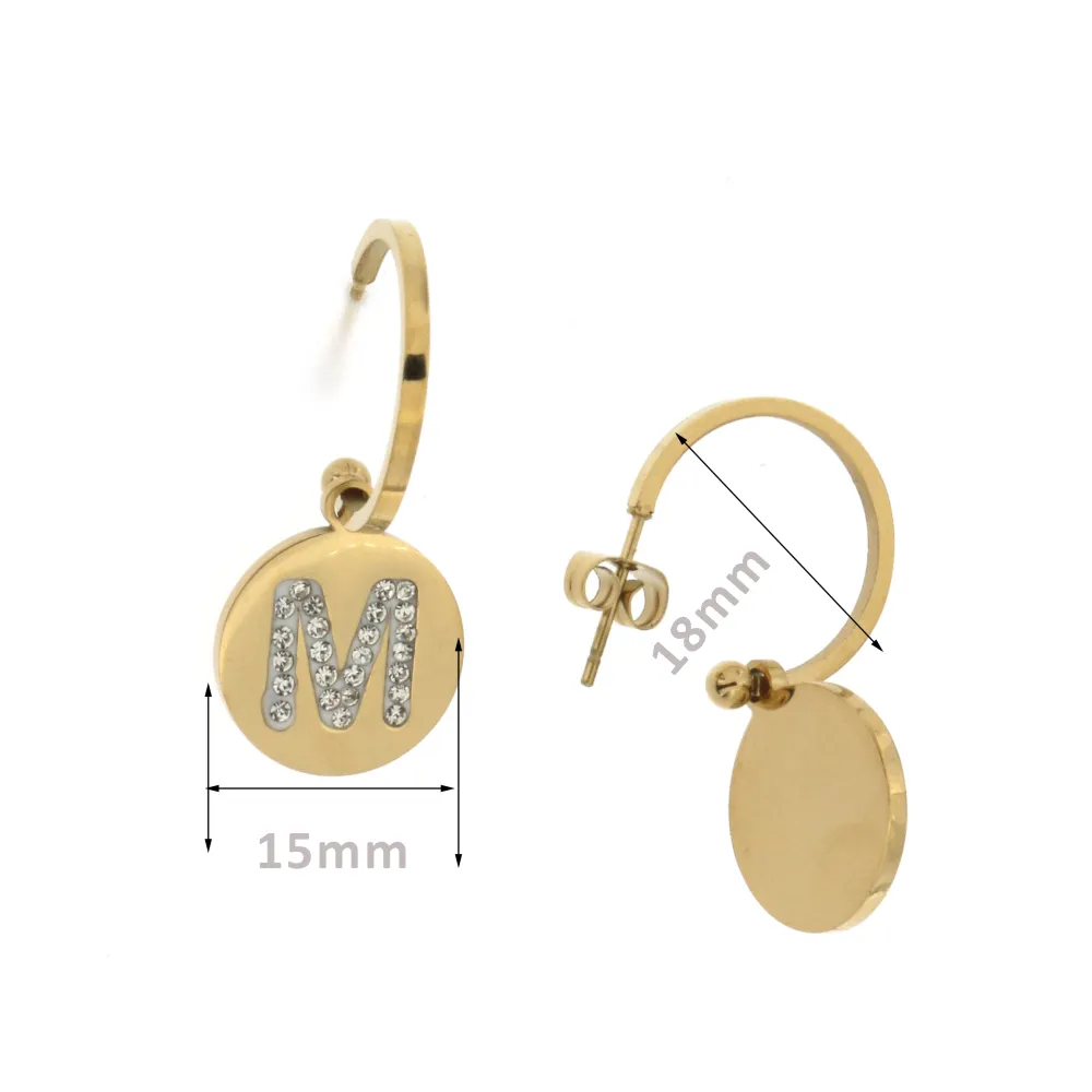 OPA-Iniziale Strass Tondo 5014- 12 Paia Orecchini in Acciaio - OPA413-0243-Iniziale Strass Tondo - 12 Paia Orecchini in Acciaio