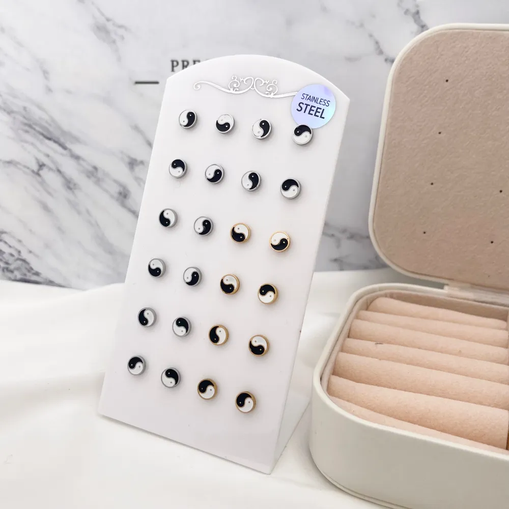 Ying Yang-12Paia Orecchini a Lobo in Acciaio - OPA-413-1125