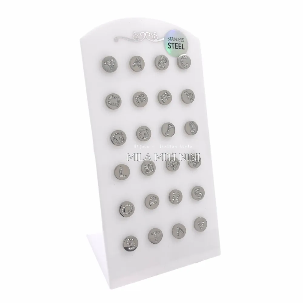 OPA413-692-Iniziale Strass Tondo-12 Paia Orecchini in Acciaio - OPA413-692-Iniziale Strass Tondo-12 Paia Orecchini in Acciaio