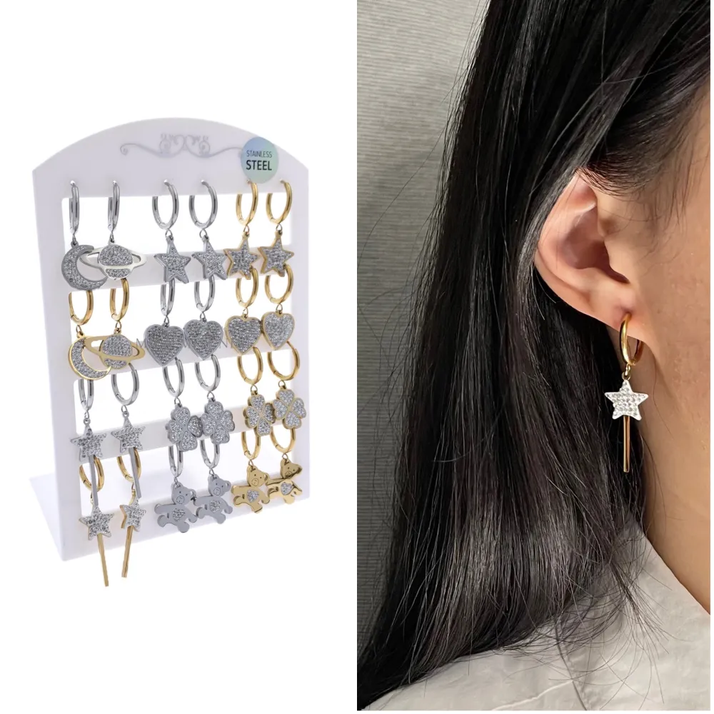 Pendenti Mixcon Strass-12 Paia Orecchini in Acciaio - OPA413-695