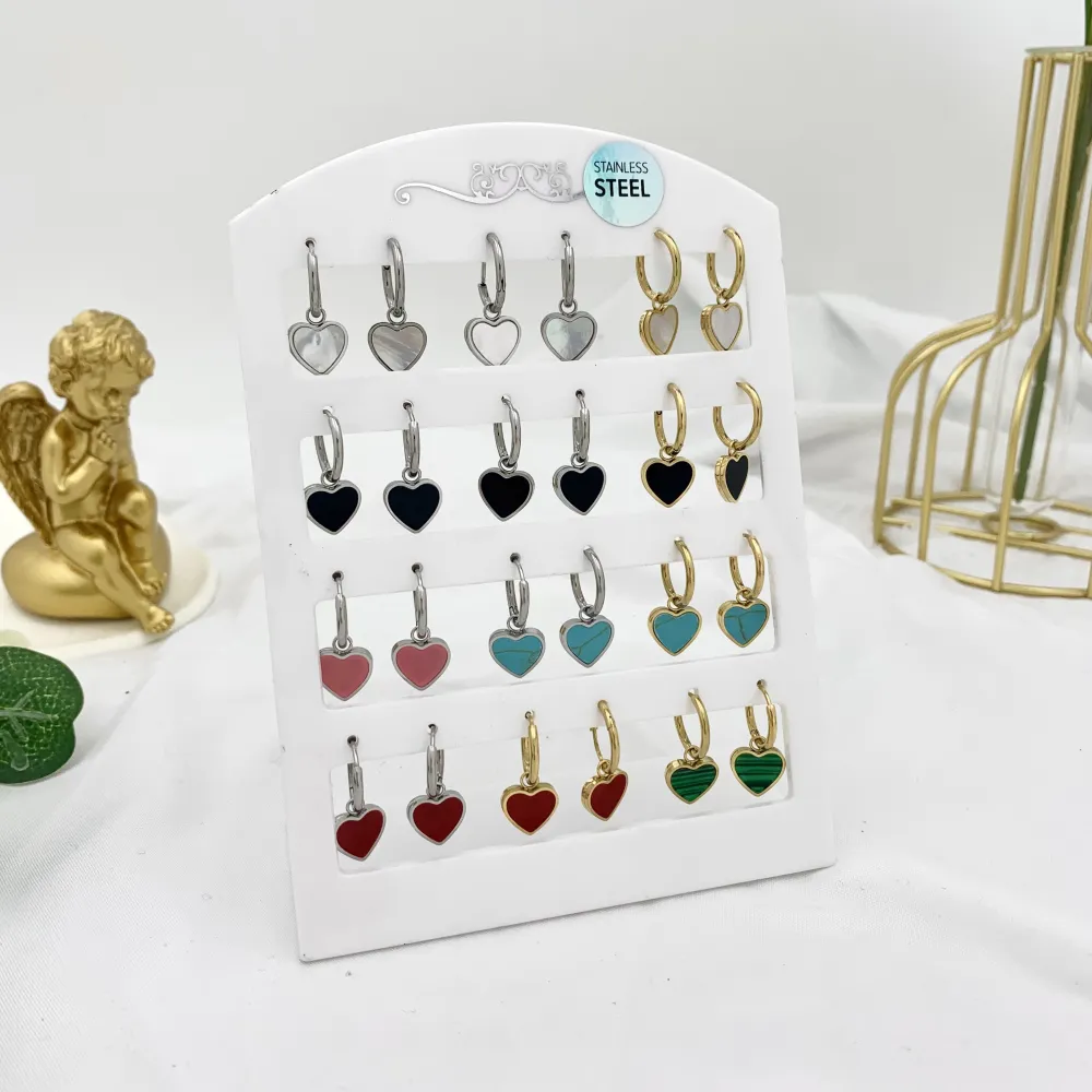 Cuore Smaltato-12Paia Orecchini in Acciaio - OPA-413-868