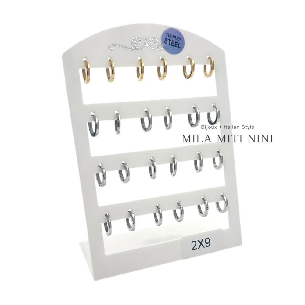 Cerchio Quadrato 2x9-12 Paia Orecchini in Acciaio - OPA-450-366