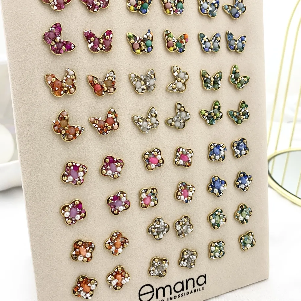 Quadrato Farfalla Quadrifoglio-36 Paia Orecchini a Lobo in Acciaio - OPA-732-204