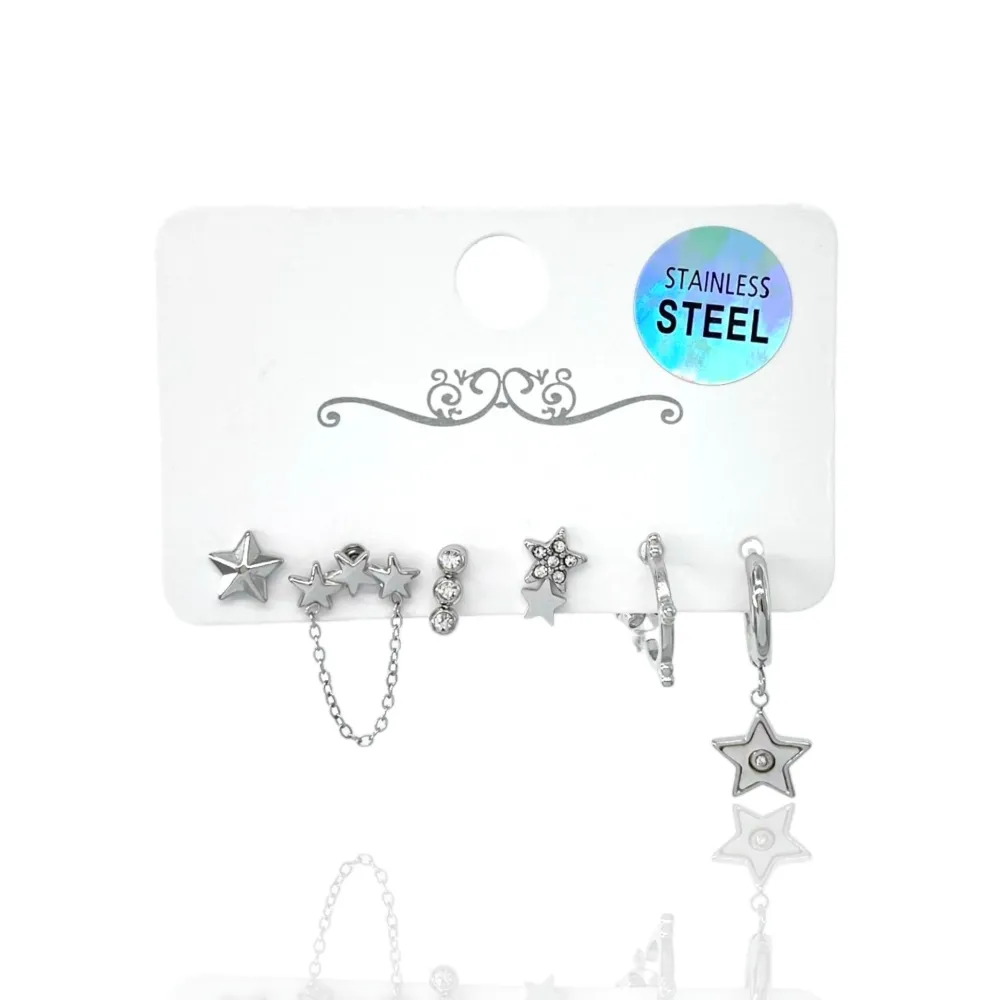 Stella-Set 6Pz Orecchini in Acciaio - OPA-736-08