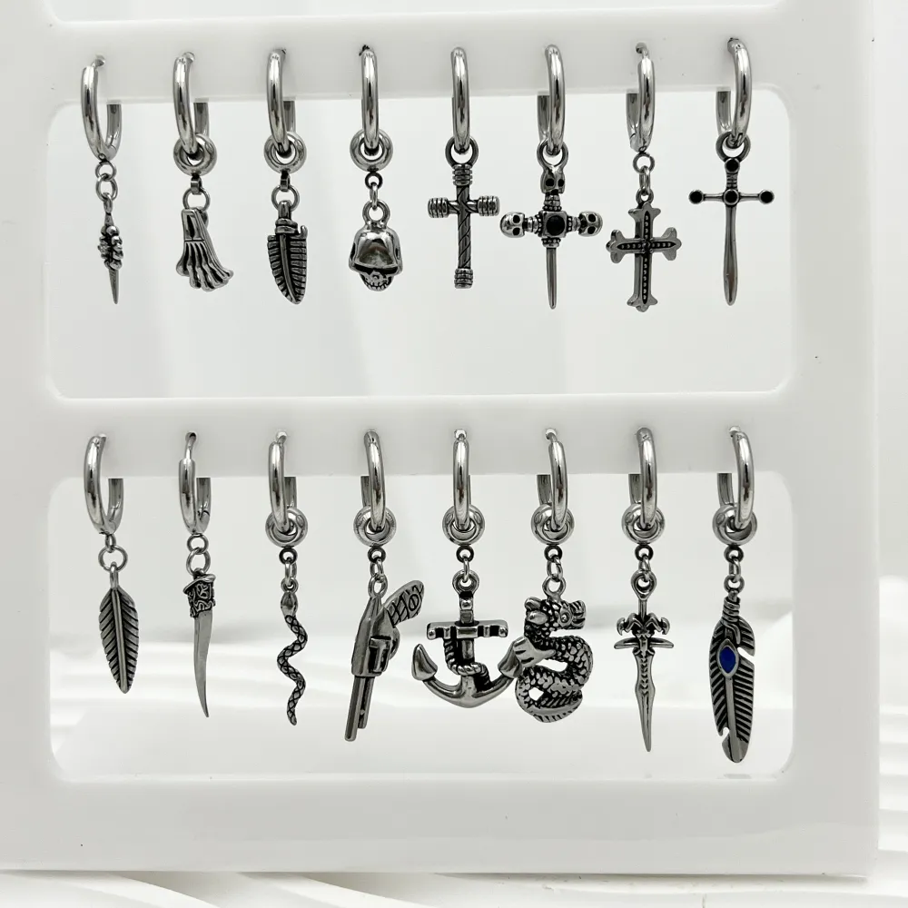 Cerchio con ciondolo-12Paia Orecchini in Acciaio - OPA-751-02