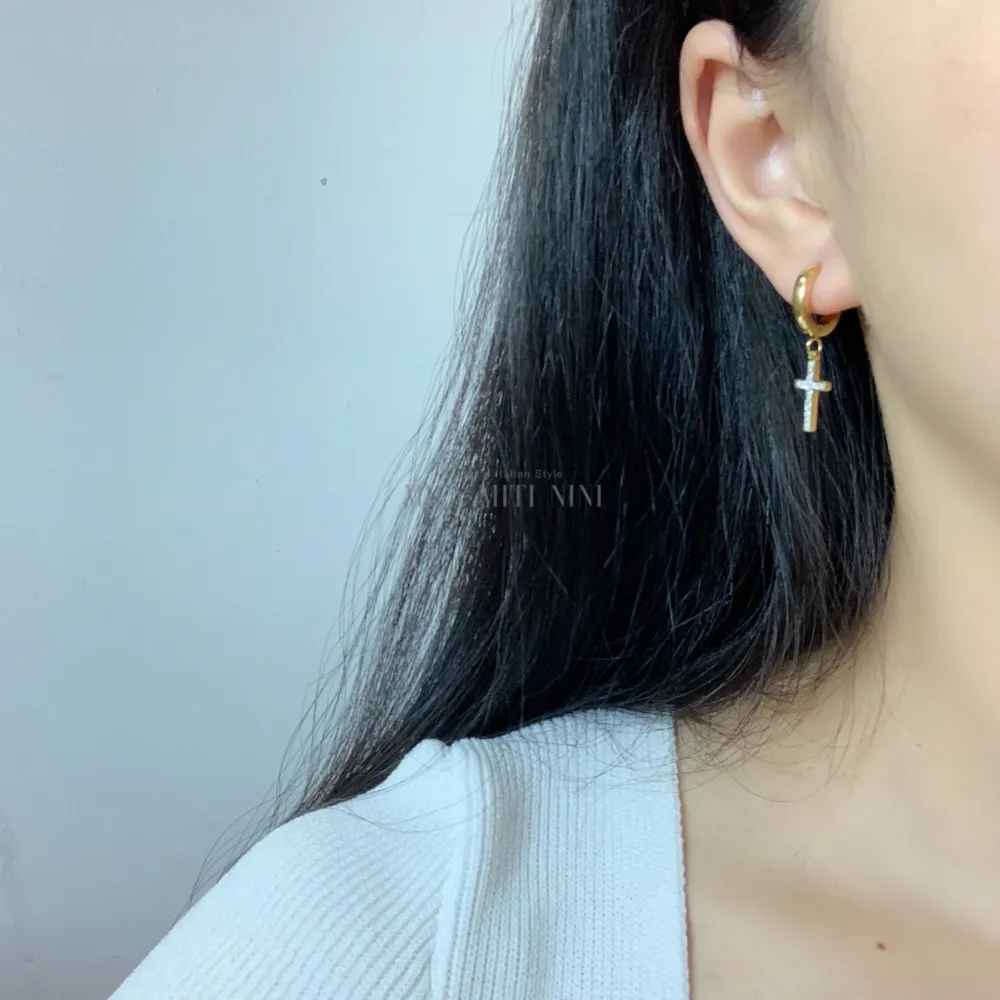 Croce con Strass-Orecchini Cerchio 2x9 in Acciaio - OPAA-450-336 2x9mm