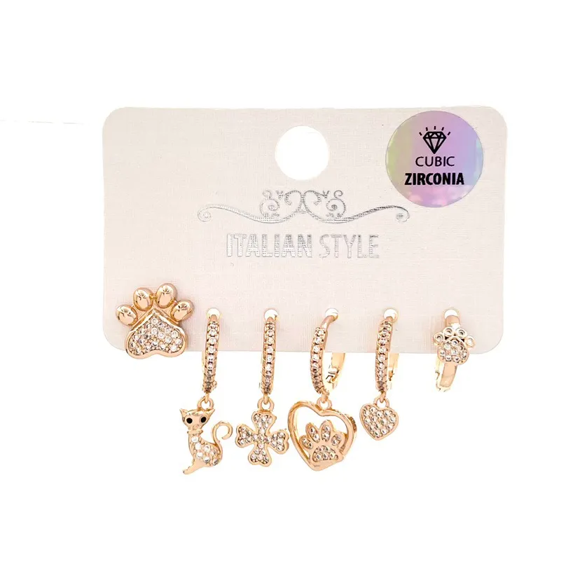 Gatto Zampa-Set 6pz Orecchini con Zirconia - OPM-109-141