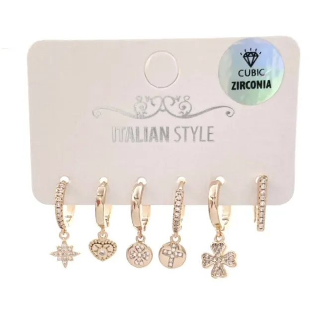 Quadrifoglio -Set 6Pz Orecchini con Cubic Zirconia - OPM-109-144