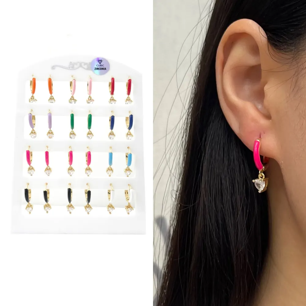 Cuore Smaltato Pendente-12 Paia Orecchini con Zirconia - OPM-426-80