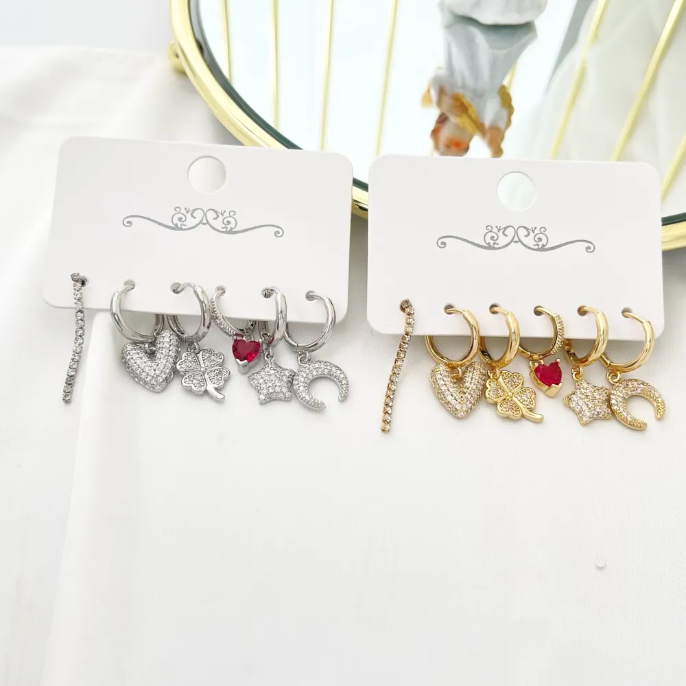 Cuore Quadrifoglio Stella-Set 6pz Orecchini - OPM-520-L41