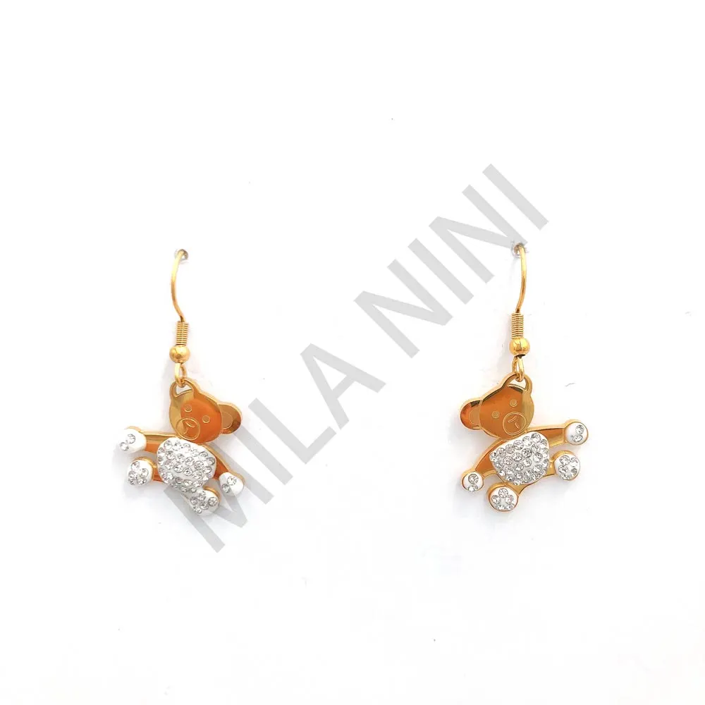 Orecchini pendenti in acciaio orso strass vetro - Orsetti con strass - Orecchini pendenti in acciaio