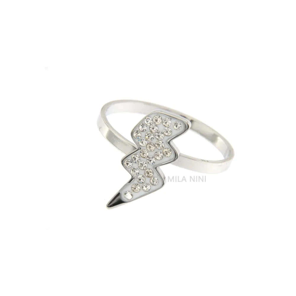 SAAR Fulmine - Anello Regolabile Acciaio Strass - SAAR Fulmine - Anello Regolabile Acciaio Strass