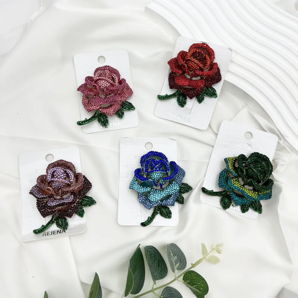 Rosa Grande-Spilla in Metallo e Strass - SPM-312-282 G