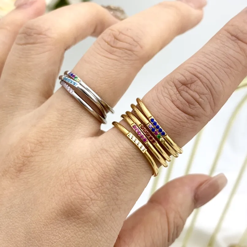 Cinque Punti Luci Zirconia-60Pz Anelli Regolabili in Acciaio - AAR-103-AA2489R