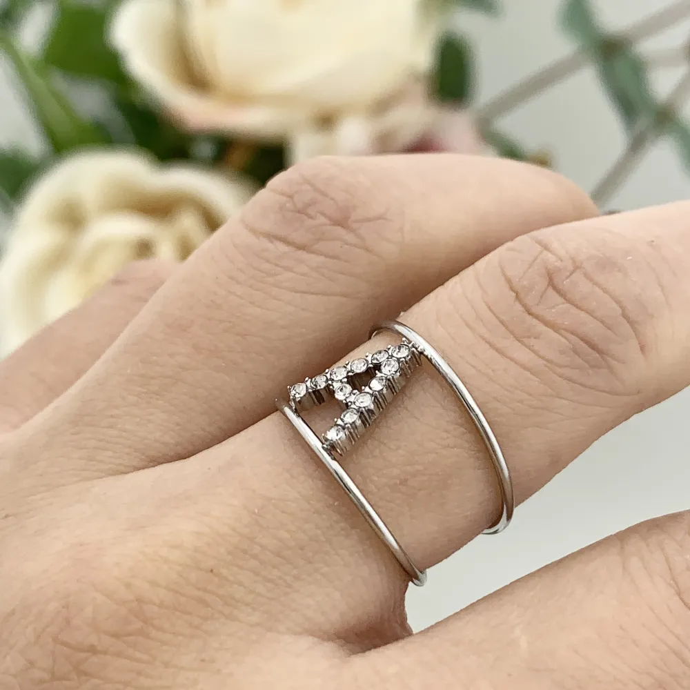 Iniziale con Zirconia-36pz Anelli Regolabili in Acciaio - AAR-103-AA2982R