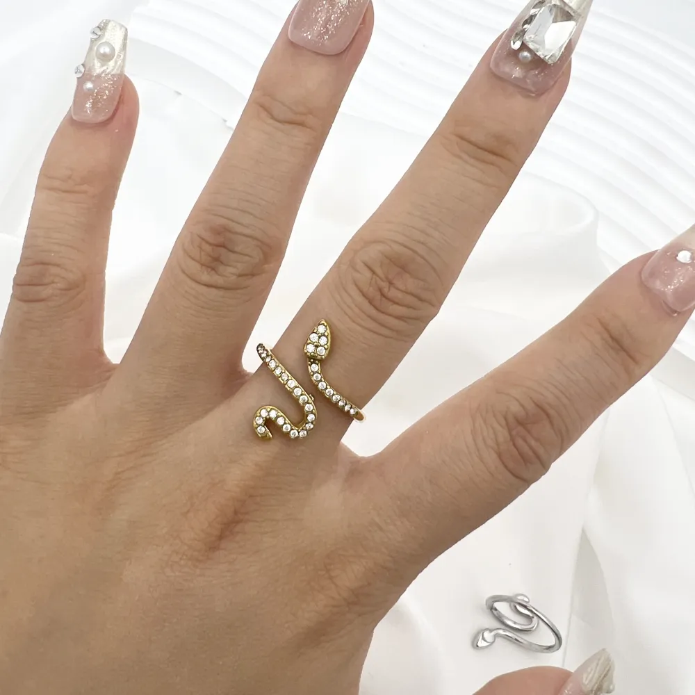 Serpente con Zirconia -Anello Regolabile in Acciaio - AAR-103-AA4478R