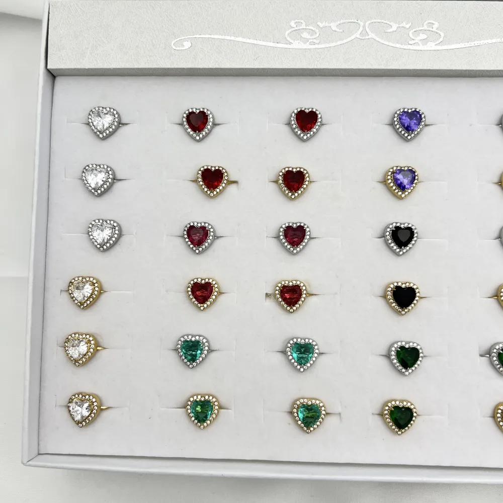 Cuore -36pz Anelli Regolabili in Acciaio - AAR-103-AA4707R