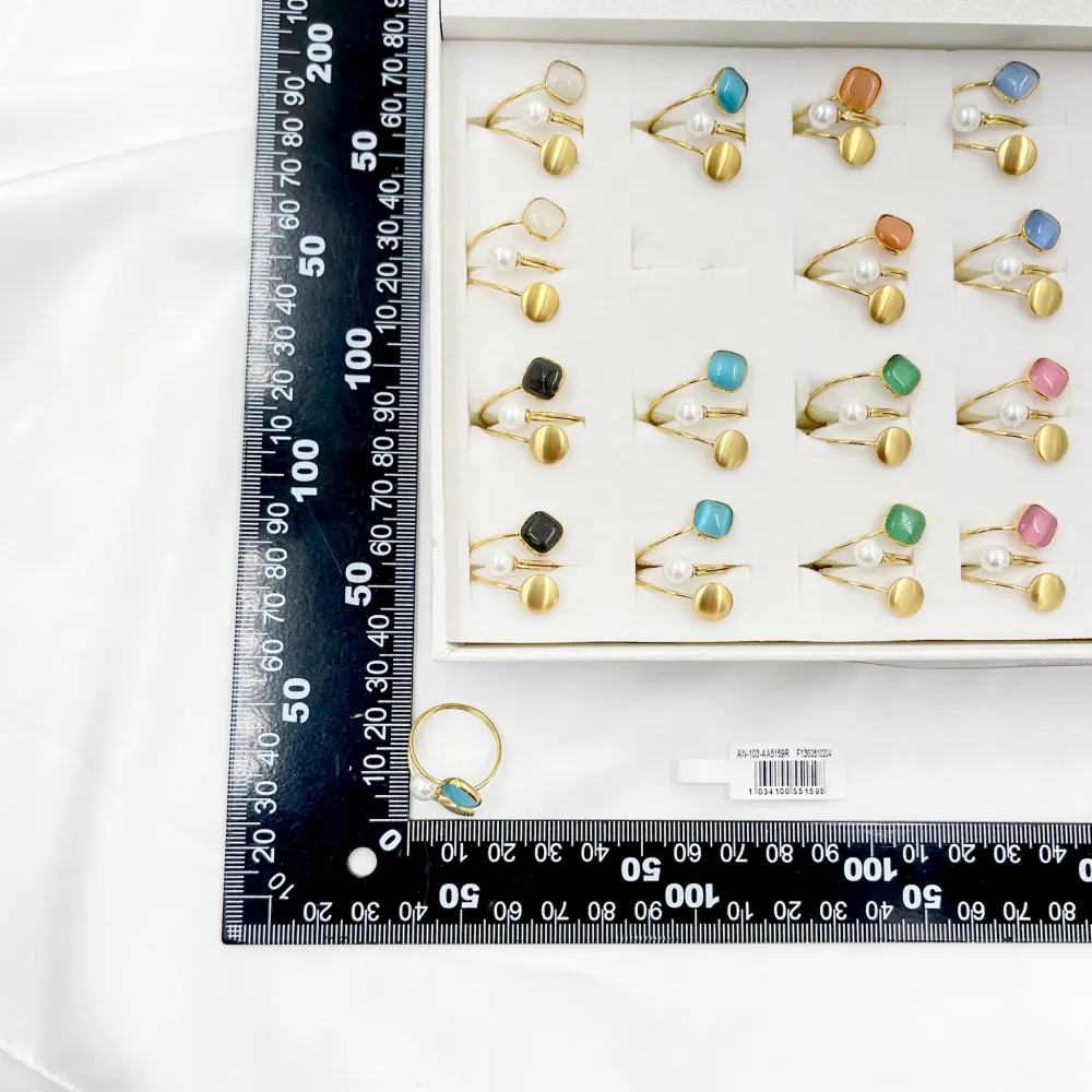 Pietra Perla-24pz Anelli Regolabili in Acciaio - AAR-103-AA5159R