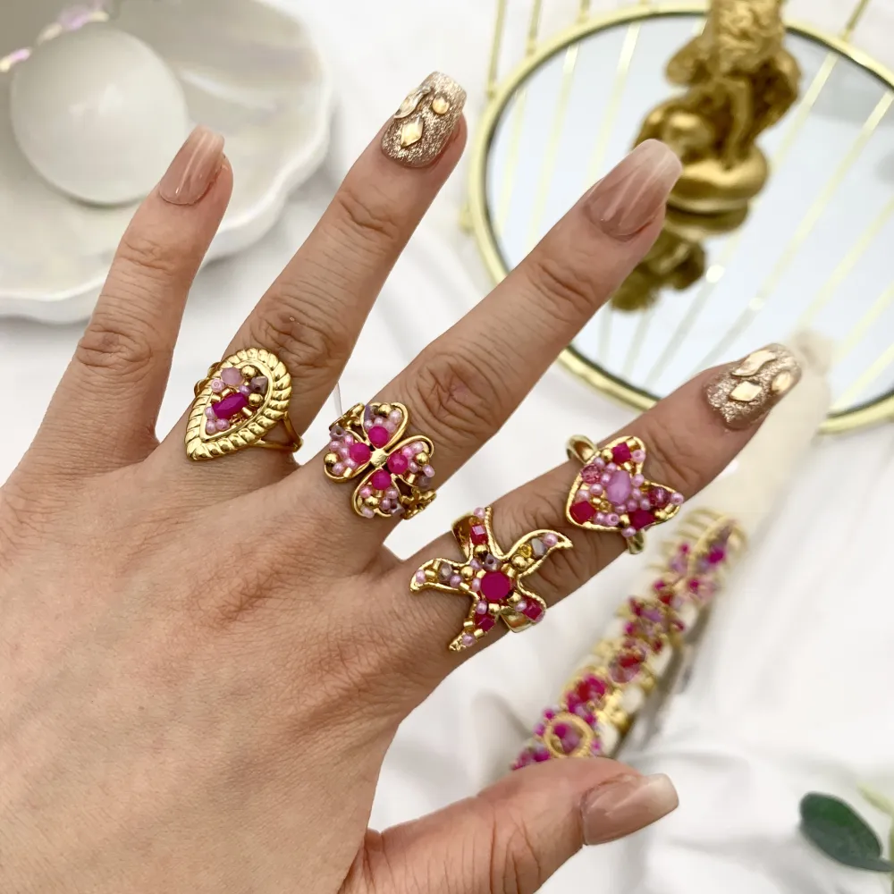 Mix Perline Colorate-15pz Anelli Regolabili in Acciaio - APA-732-229