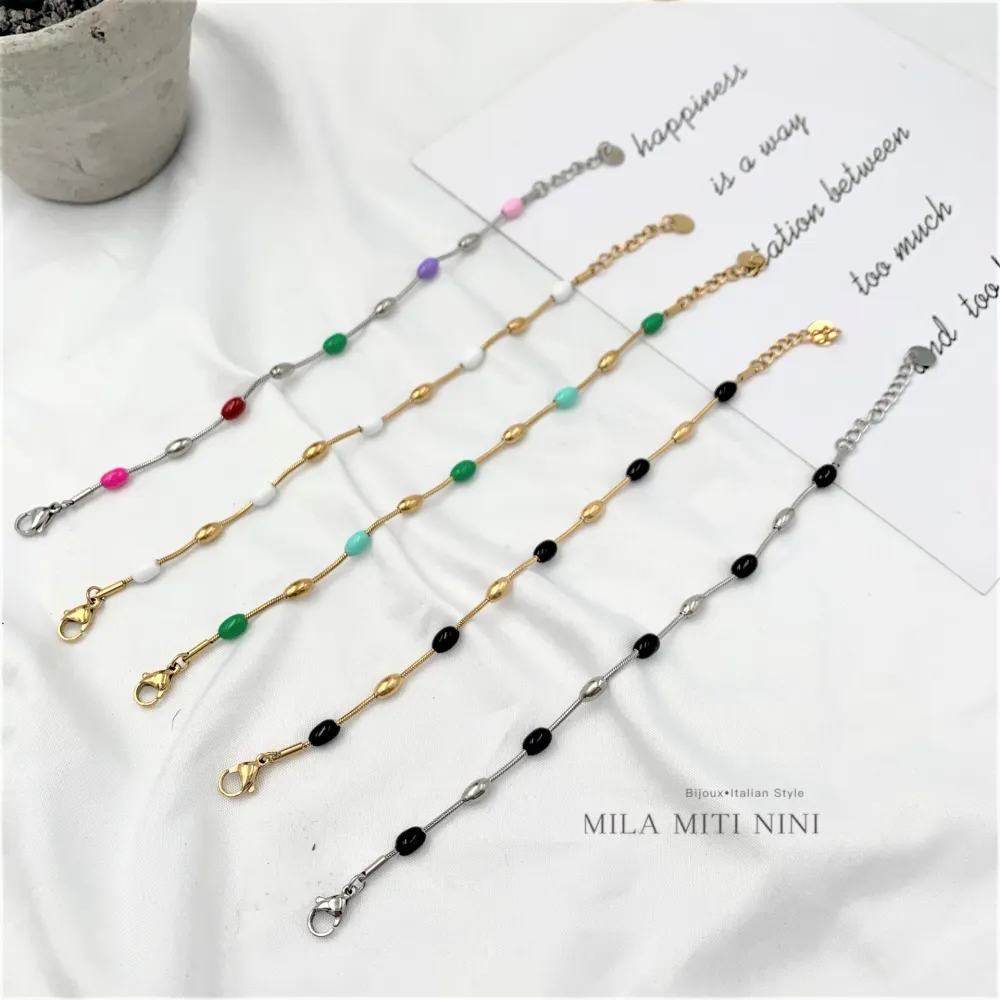 Pallina Ovale Colorata-Bracciale in Acciaio con Chiusura - BAC-103-AA152B