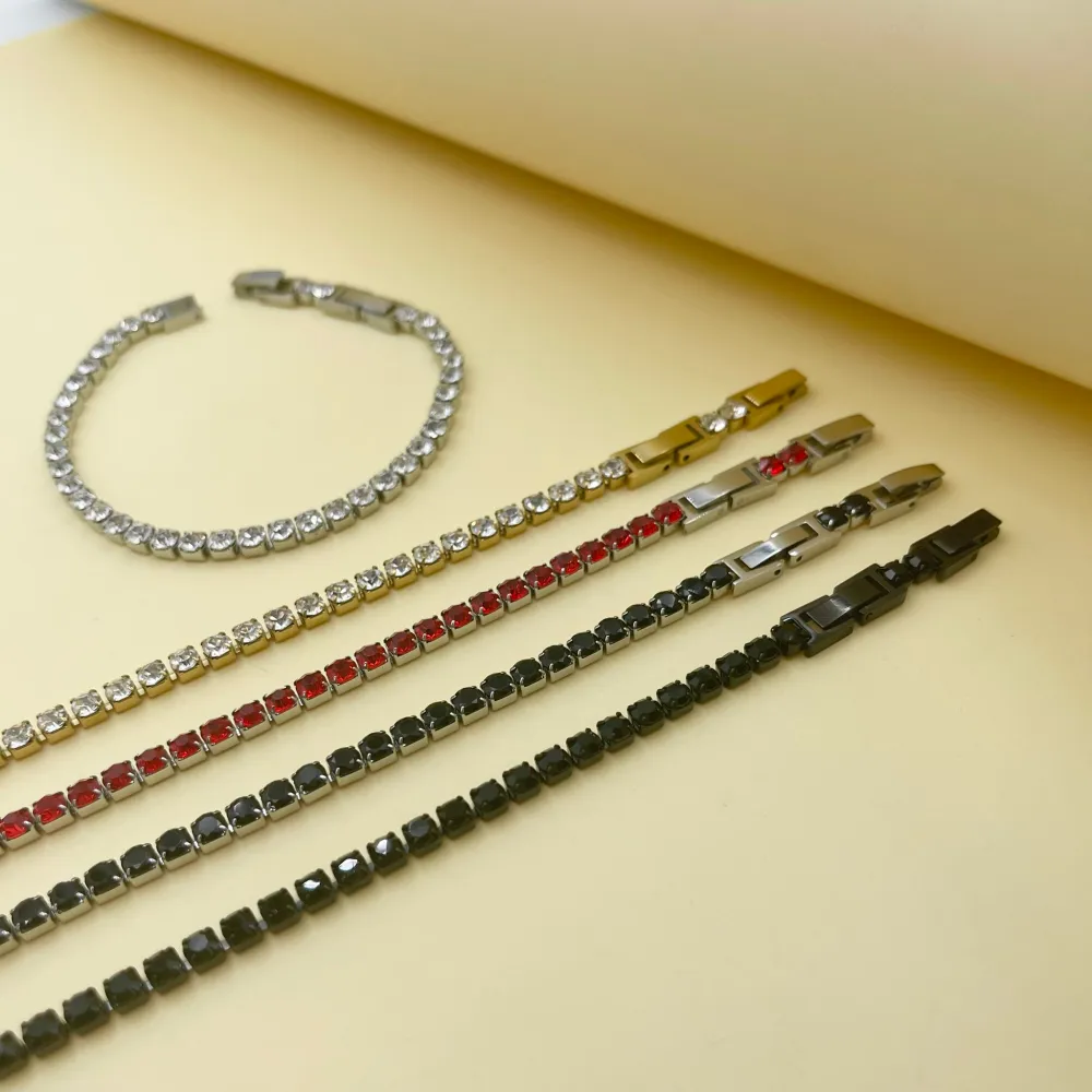 Tenni Acciaio Zirconia 4mm-Bracciale in Acciaio con Chiusura - BAC-103-AA18B-4mm Tennis Acciaio+Zirconia