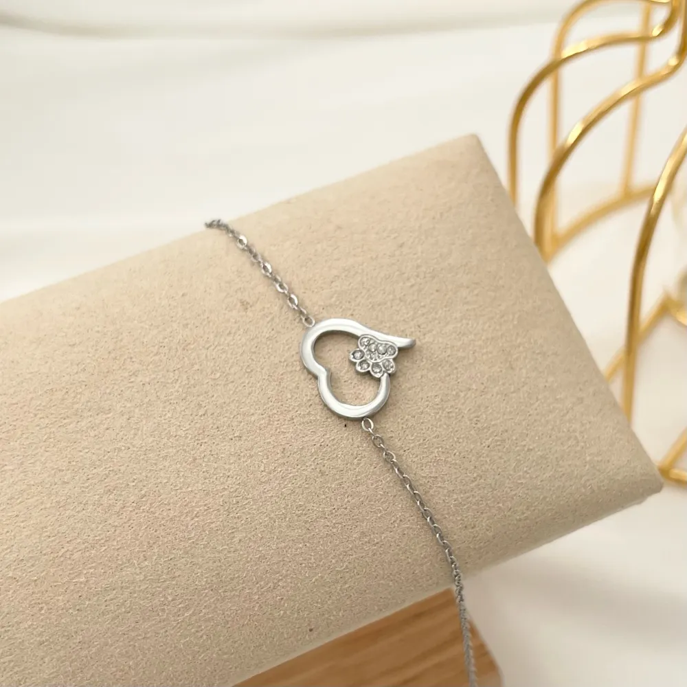 Cuore con Zampa-Bracciale in Acciaio - BAC-103-AA2431B