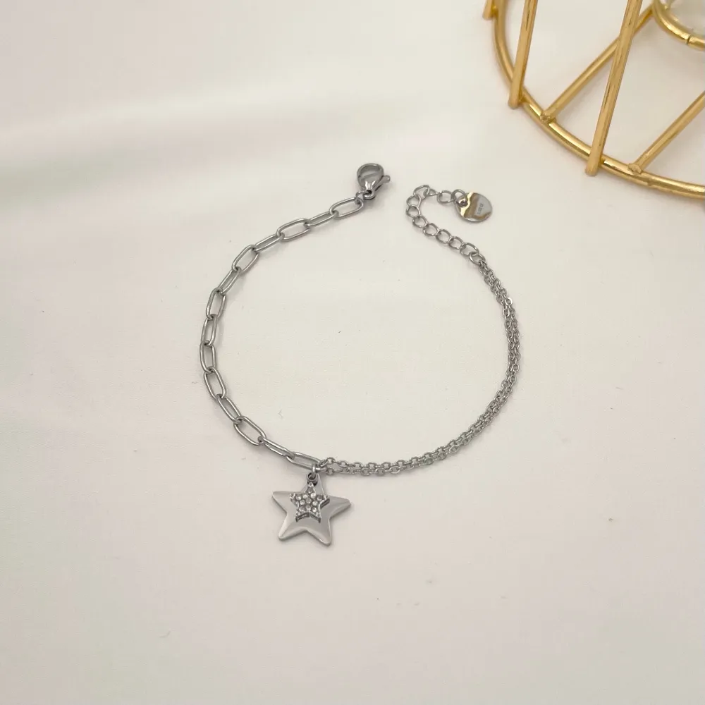Stella con Strass-Bracciale in Acciaio - BAC-103-AA2444B