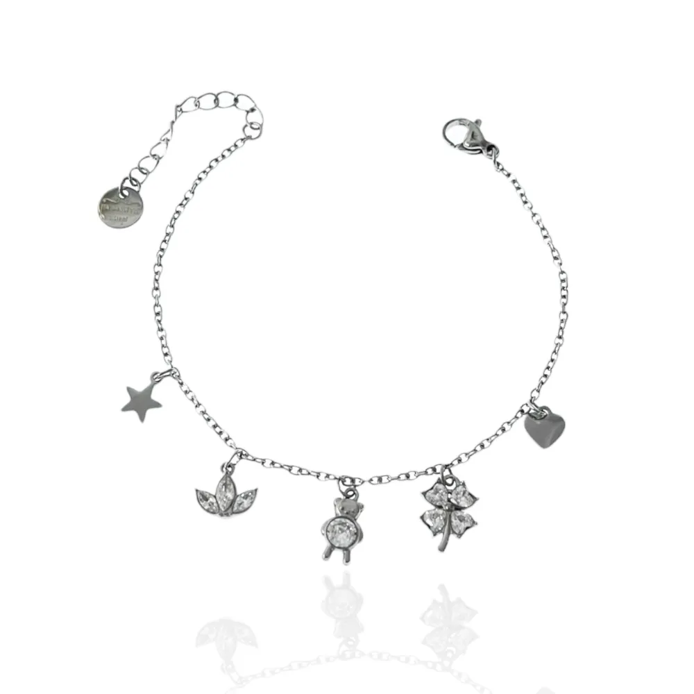 Orsetto Quadrifoglio -Bracciale in Acciaio con Chiusura - BAC-103-AA2781B