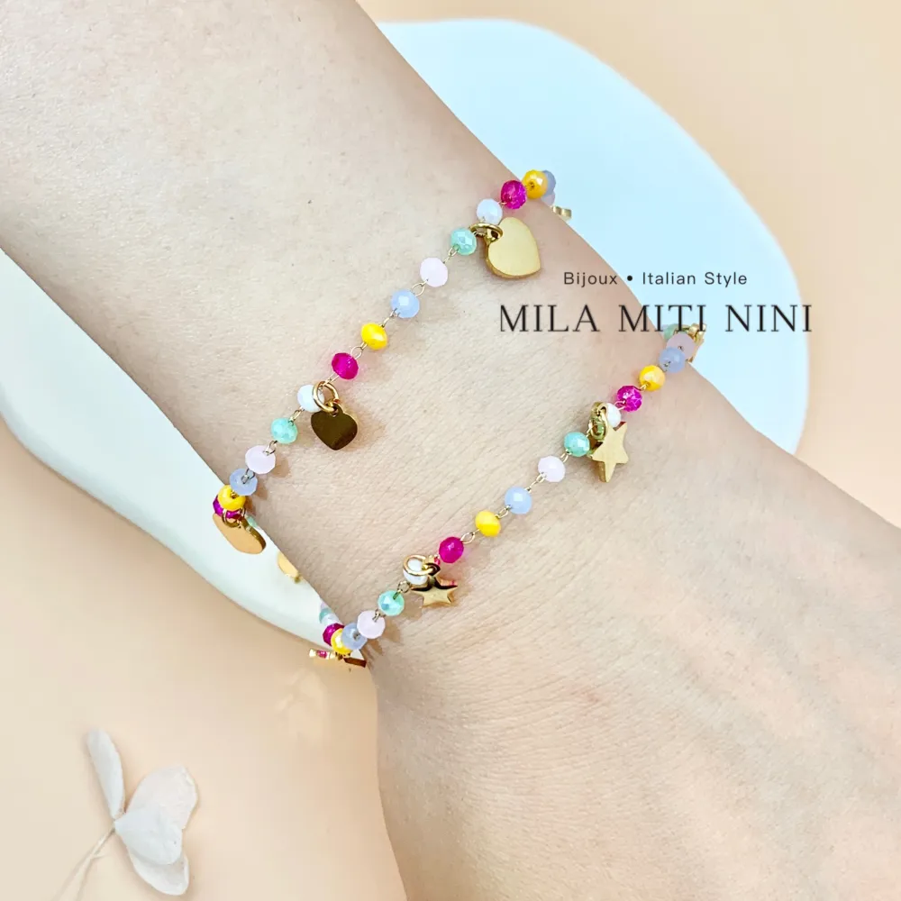 Perline Colorate con Stella-Bracciale in Acciaio con Chiusura - BAC-103-AA421B