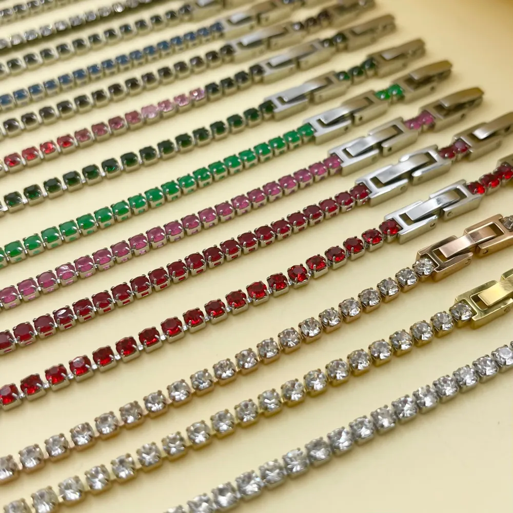 Tenni Acciaio Strass 3mm-Bracciale in Acciaio con Chiusura - BAC-413-040-3mm