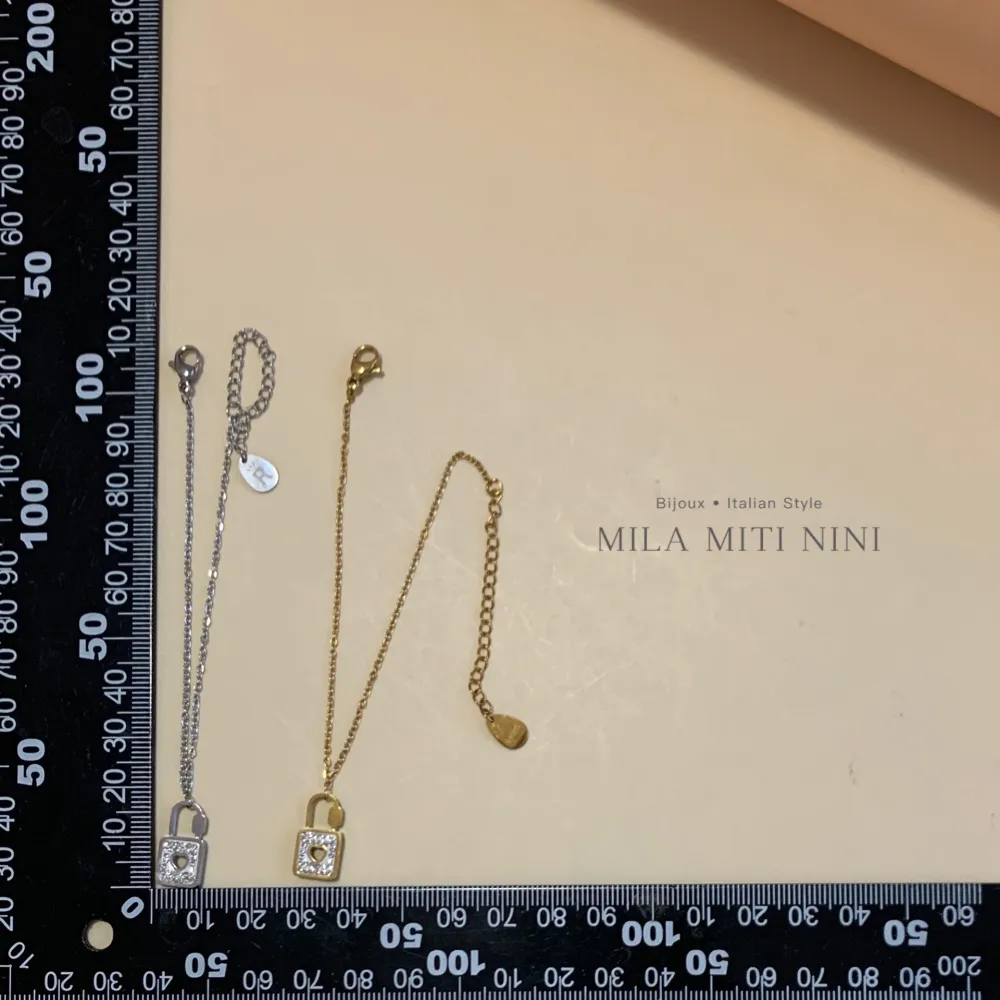 Lucchetto con Strass-Bracciale in Acciaio con Chiusura - BAC-413-1192